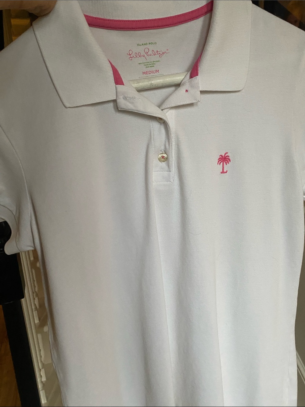 Lilly Pulitzer White Polo with Pink Palm Motif - Picture 4 of 4